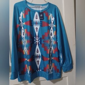 NWT Colorful Geometric/Indian Patterned Print Top